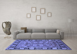 Machine Washable Oriental Blue Industrial Rug in a Living Room, wshurb547blu