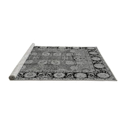Sideview of Machine Washable Oriental Gray Industrial Rug, wshurb547gry