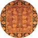 Round Machine Washable Oriental Orange Industrial Area Rugs, wshurb547org