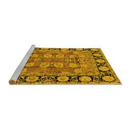 Sideview of Machine Washable Oriental Yellow Industrial Rug, wshurb547yw