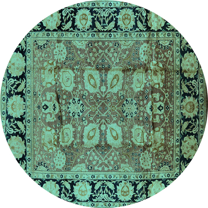 Round Machine Washable Oriental Turquoise Industrial Area Rugs, wshurb547turq