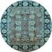 Round Machine Washable Oriental Light Blue Industrial Rug, wshurb547lblu