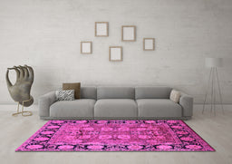 Machine Washable Oriental Pink Industrial Rug in a Living Room, wshurb547pnk