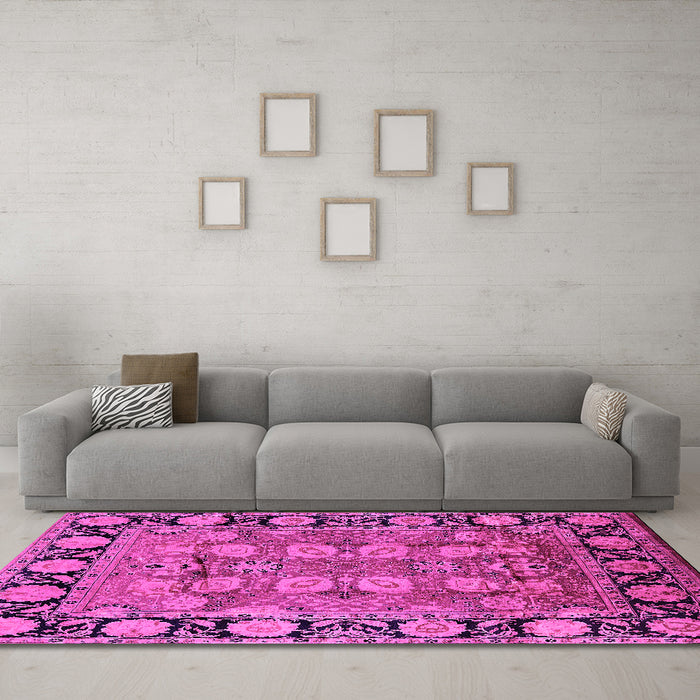 Machine Washable Oriental Pink Industrial Rug in a Living Room, wshurb547pnk