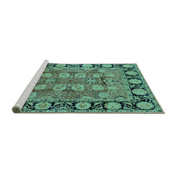 Sideview of Machine Washable Oriental Turquoise Industrial Area Rugs, wshurb547turq