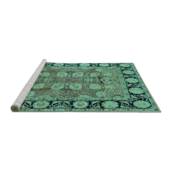 Sideview of Machine Washable Oriental Turquoise Industrial Area Rugs, wshurb547turq