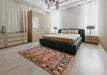 Mid-Century Modern Brown Sand Brown Oriental Rug in a Bedroom, urb547