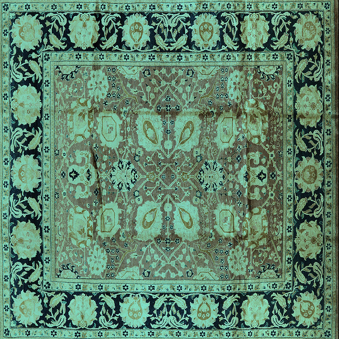 Square Machine Washable Oriental Turquoise Industrial Area Rugs, wshurb547turq