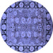 Round Machine Washable Oriental Blue Industrial Rug, wshurb547blu