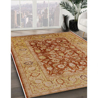 Mid-Century Modern Mahogany Brown Oriental Rug, urb548