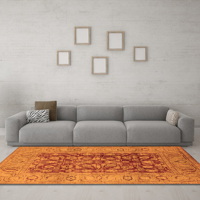 Machine Washable Oriental Orange Industrial Area Rugs in a Living Room, wshurb548org