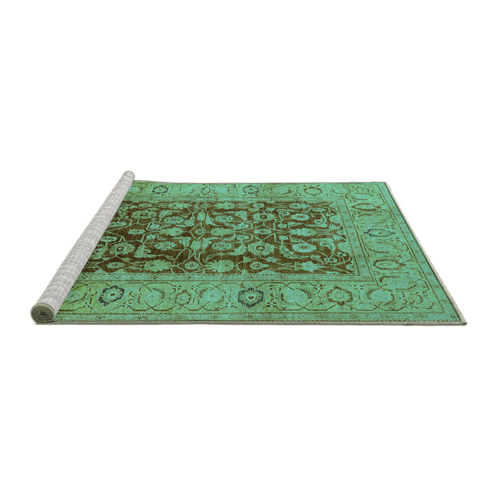 Sideview of Machine Washable Oriental Turquoise Industrial Area Rugs, wshurb548turq