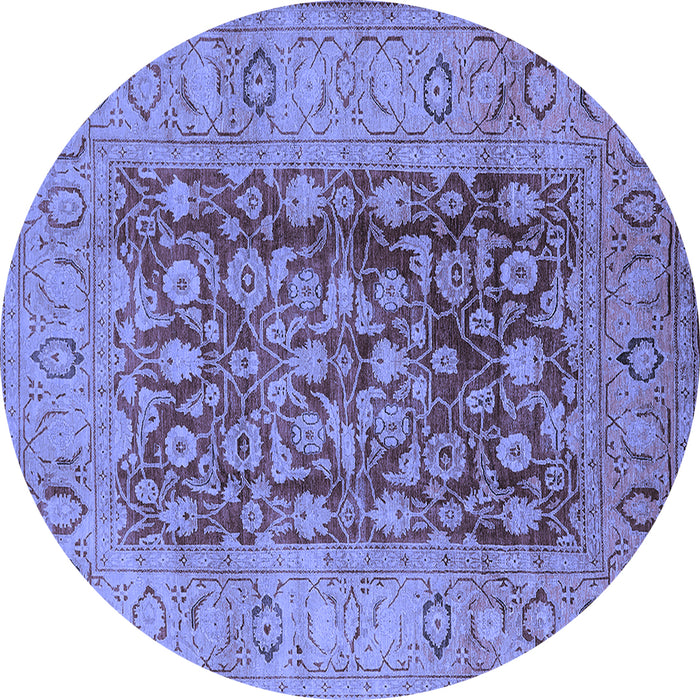Round Machine Washable Oriental Blue Industrial Rug, wshurb548blu