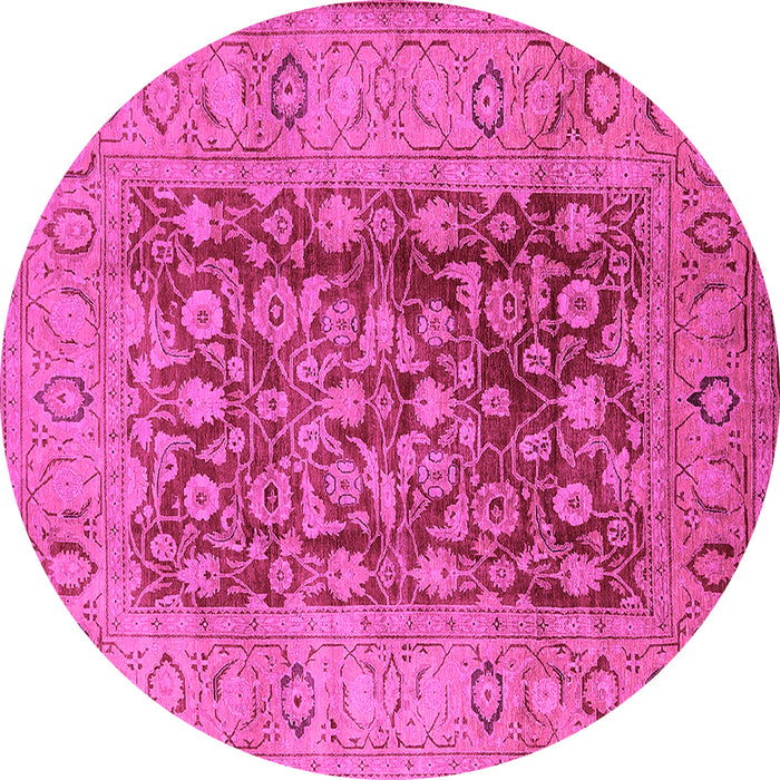 Round Machine Washable Oriental Pink Industrial Rug, wshurb548pnk