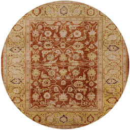 Round Mid-Century Modern Mahogany Brown Oriental Rug, urb548