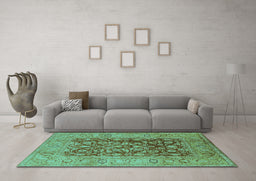 Machine Washable Oriental Turquoise Industrial Area Rugs in a Living Room,, wshurb548turq