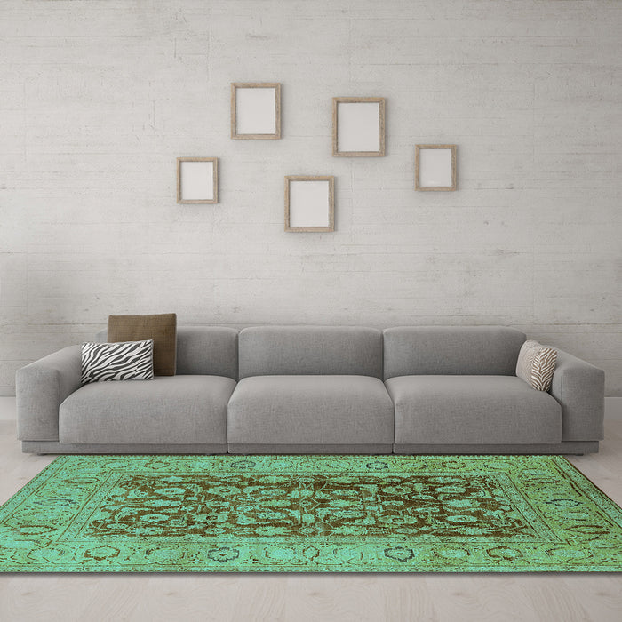 Machine Washable Oriental Turquoise Industrial Area Rugs in a Living Room,, wshurb548turq