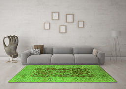 Machine Washable Oriental Green Industrial Area Rugs in a Living Room,, wshurb548grn