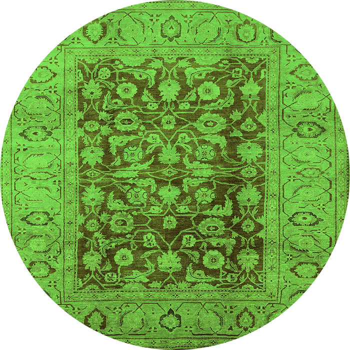 Round Machine Washable Oriental Green Industrial Area Rugs, wshurb548grn