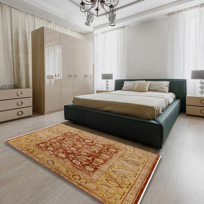 Machine Washable Industrial Modern Mahogany Brown Rug in a Bedroom, wshurb548