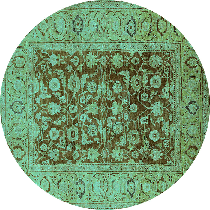 Round Machine Washable Oriental Turquoise Industrial Area Rugs, wshurb548turq