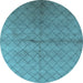 Round Machine Washable Oriental Light Blue Industrial Rug, wshurb549lblu