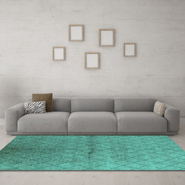 Machine Washable Oriental Turquoise Industrial Area Rugs in a Living Room,, wshurb549turq