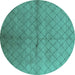 Round Machine Washable Oriental Turquoise Industrial Area Rugs, wshurb549turq