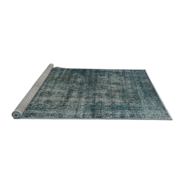 Sideview of Machine Washable Industrial Modern Blue Moss Green Rug, wshurb550