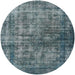 Round Mid-Century Modern Blue Moss Green Oriental Rug, urb550