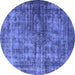 Round Machine Washable Oriental Blue Industrial Rug, wshurb550blu