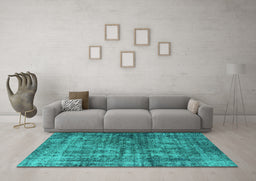 Machine Washable Oriental Turquoise Industrial Area Rugs in a Living Room,, wshurb550turq