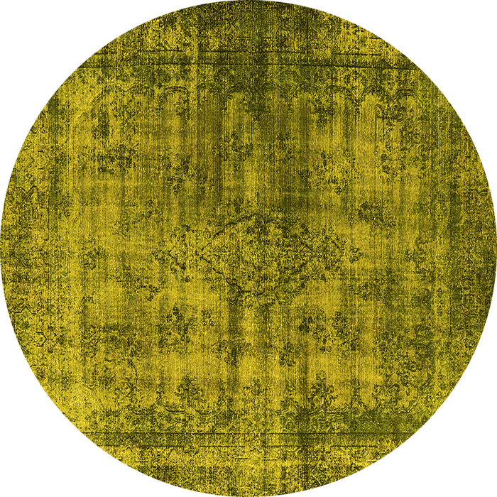 Round Machine Washable Oriental Yellow Industrial Rug, wshurb550yw