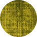 Round Machine Washable Oriental Yellow Industrial Rug, wshurb550yw