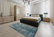 Mid-Century Modern Blue Moss Green Oriental Rug in a Bedroom, urb550