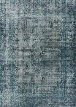 Mid-Century Modern Blue Moss Green Oriental Rug, urb550