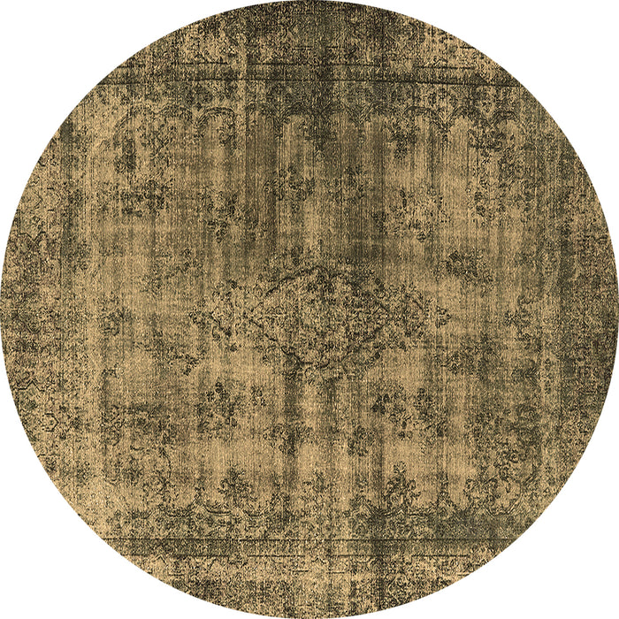 Round Machine Washable Oriental Brown Industrial Rug, wshurb550brn