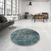Round Machine Washable Industrial Modern Blue Moss Green Rug in a Office, wshurb550