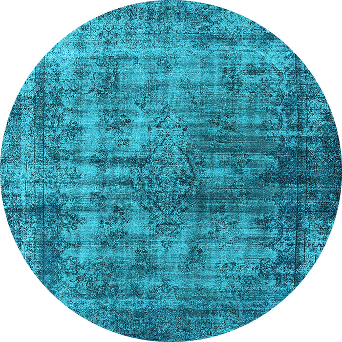 Round Machine Washable Oriental Light Blue Industrial Rug, wshurb550lblu
