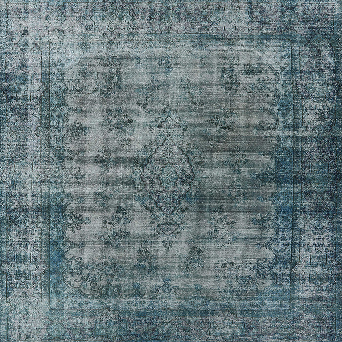 Square Mid-Century Modern Blue Moss Green Oriental Rug, urb550