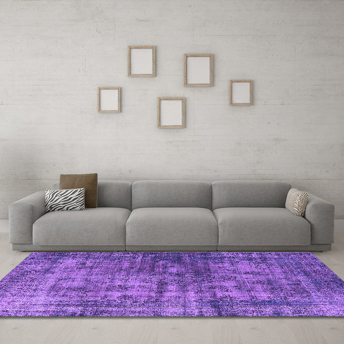 Machine Washable Oriental Purple Industrial Area Rugs in a Living Room, wshurb550pur