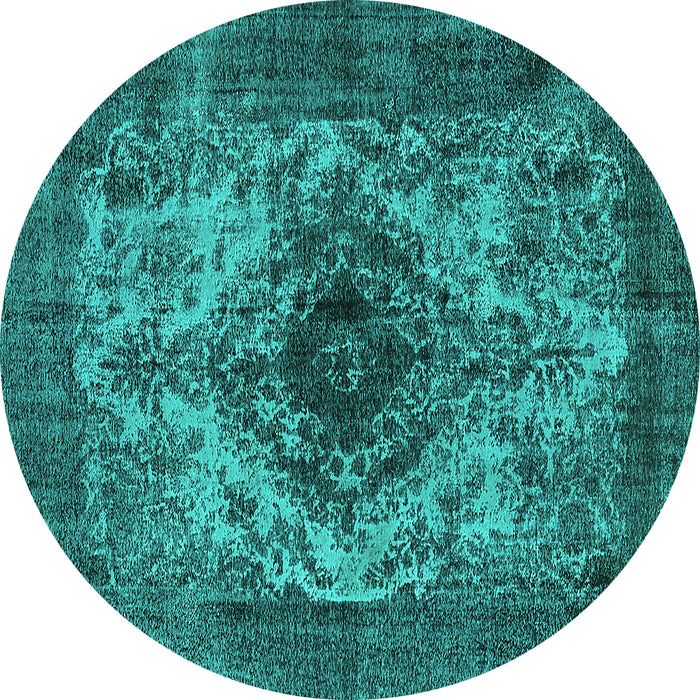 Round Machine Washable Oriental Turquoise Industrial Area Rugs, wshurb551turq