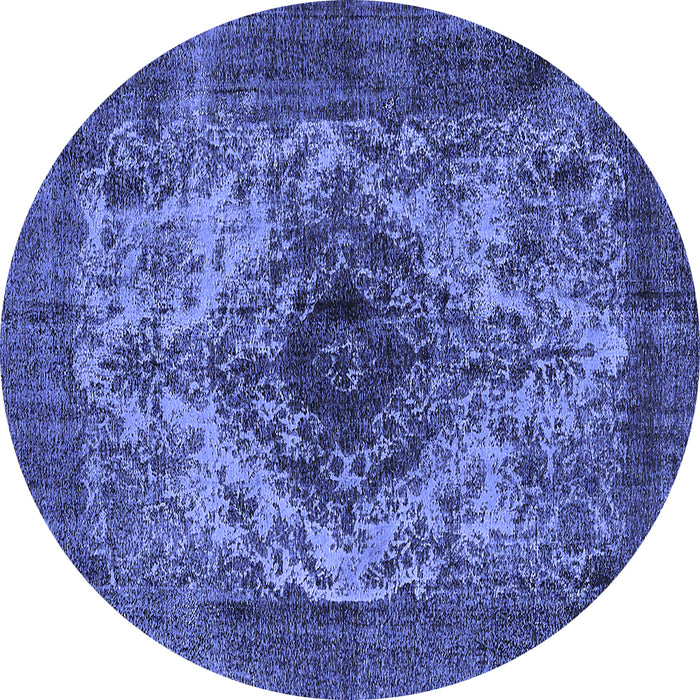 Round Machine Washable Oriental Blue Industrial Rug, wshurb551blu