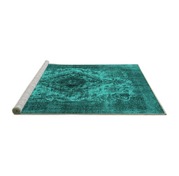 Sideview of Machine Washable Oriental Turquoise Industrial Area Rugs, wshurb551turq