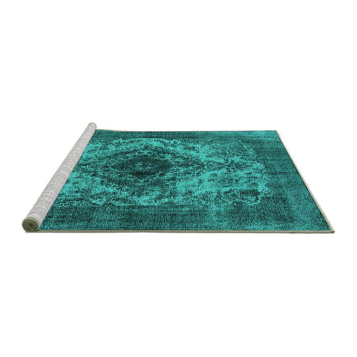 Sideview of Machine Washable Oriental Turquoise Industrial Area Rugs, wshurb551turq