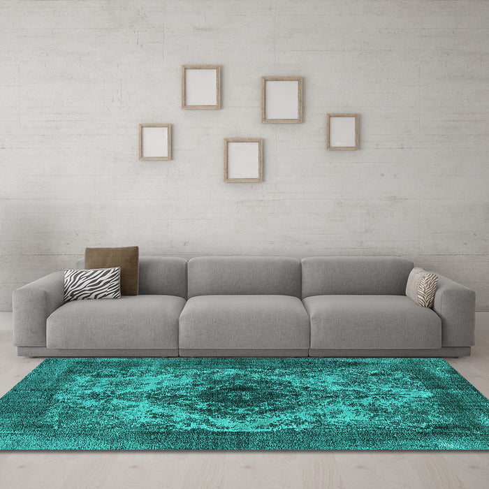 Machine Washable Oriental Turquoise Industrial Area Rugs in a Living Room,, wshurb551turq