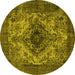 Round Machine Washable Oriental Yellow Industrial Rug, wshurb551yw