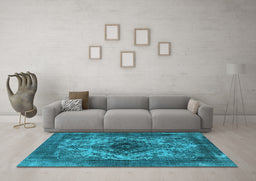 Machine Washable Oriental Light Blue Industrial Rug in a Living Room, wshurb551lblu
