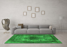 Machine Washable Oriental Green Industrial Area Rugs in a Living Room,, wshurb551grn