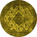 Round Machine Washable Oriental Yellow Industrial Rug, wshurb552yw